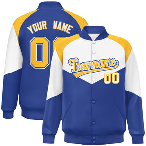 Custom White Royal Varsity Full-Snap Color Block Letterman Jacket