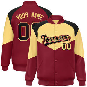 Custom Khaki Crimson Varsity Full-Snap Color Block Letterman Jacket