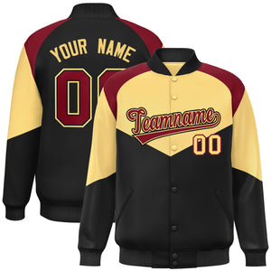 Custom Khaki Black Varsity Full-Snap Color Block Letterman Jacket