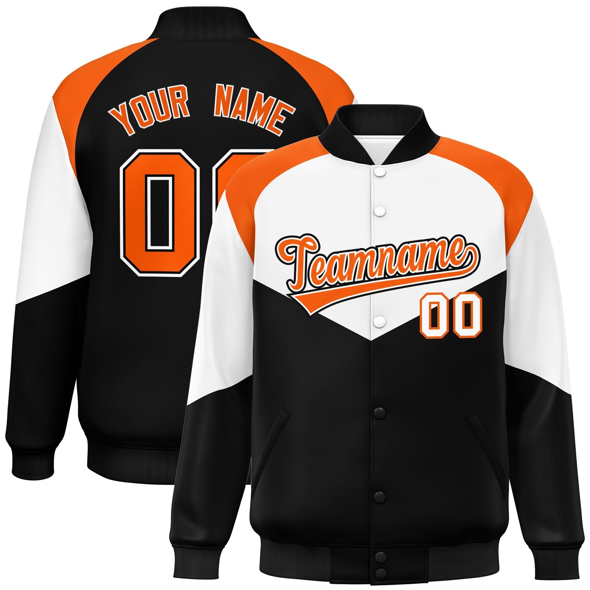 Custom White Black Varsity Full-Snap Color Block Letterman Jacket