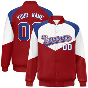 Custom White Red Varsity Full-Snap Color Block Letterman Jacket