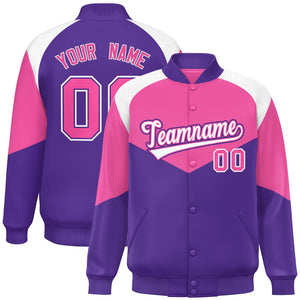 Custom Pink Purple Varsity Full-Snap Color Block Letterman Jacket