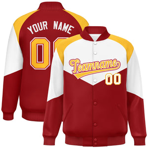 Custom White Red Varsity Full-Snap Color Block Letterman Jacket