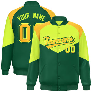 Custom Neon Green Green Varsity Full-Snap Color Block Letterman Jacket