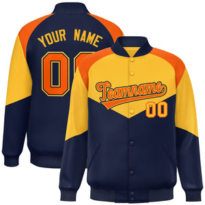 Custom Gold Navy Varsity Full-Snap Color Block Letterman Jacket