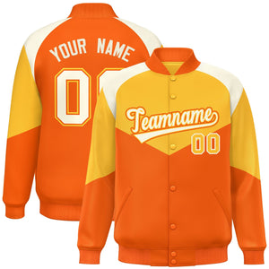 Custom Gold Orange Varsity Full-Snap Color Block Letterman Jacket