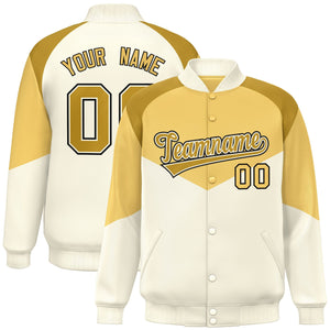 Custom Khaki Cream Varsity Full-Snap Color Block Letterman Jacket