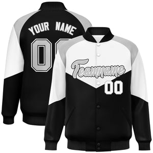 Custom White Black Varsity Full-Snap Color Block Letterman Jacket