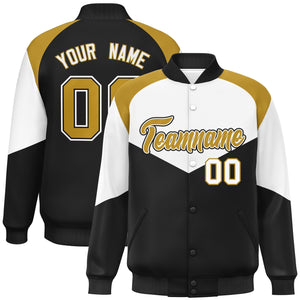 Custom White Black Varsity Full-Snap Color Block Letterman Jacket