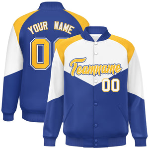 Custom White Royal Varsity Full-Snap Color Block Letterman Jacket