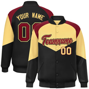 Custom Khaki Black Varsity Full-Snap Color Block Letterman Jacket