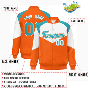 Custom White Orange Varsity Full-Snap Color Block Letterman Jacket