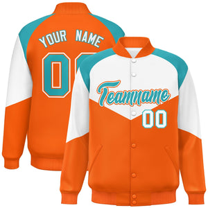 Custom White Orange Varsity Full-Snap Color Block Letterman Jacket