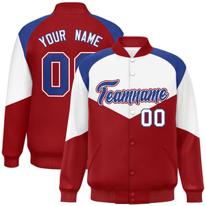 Custom White Red Varsity Full-Snap Color Block Letterman Jacket