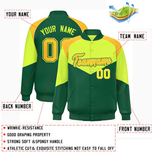 Custom Neon Green Green Varsity Full-Snap Color Block Letterman Jacket