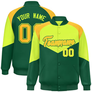 Custom Neon Green Green Varsity Full-Snap Color Block Letterman Jacket