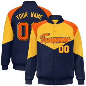 Custom Gold Navy Varsity Full-Snap Color Block Letterman Jacket