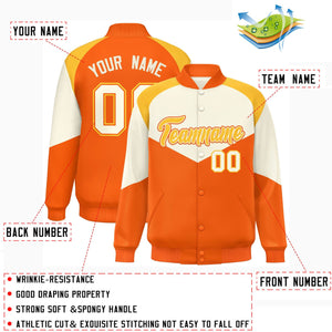 Custom Cream Orange Varsity Full-Snap Color Block Letterman Jacket