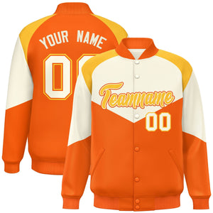 Custom Cream Orange Varsity Full-Snap Color Block Letterman Jacket