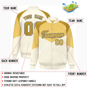 Custom Khaki Cream Varsity Full-Snap Color Block Letterman Jacket