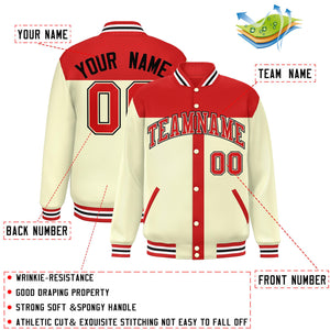 Custom Red Cream Color Block Bomber Varsity Baseball Jacket