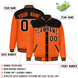 Custom Black Orange Color Block Bomber Varsity Baseball Jacket