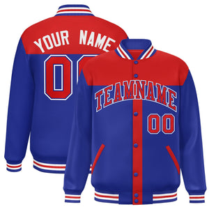 Custom Red Royal Color Block Bomber Varsity Baseball Jacket