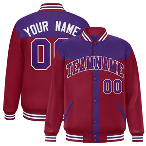 Custom Purple Crimson Color Block Bomber Varsity Baseball Jacket