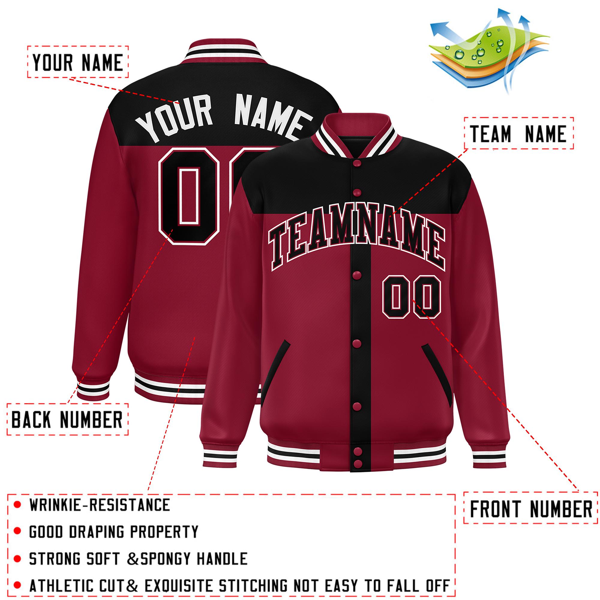 Custom Black Crimson Color Block Bomber Varsity Baseball Jacket