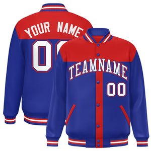 Custom Red Royal Color Block Bomber Varsity Baseball Jacket