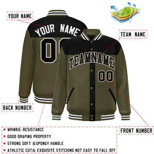 Custom Black Olive Color Block Bomber Varsity Baseball Jacket