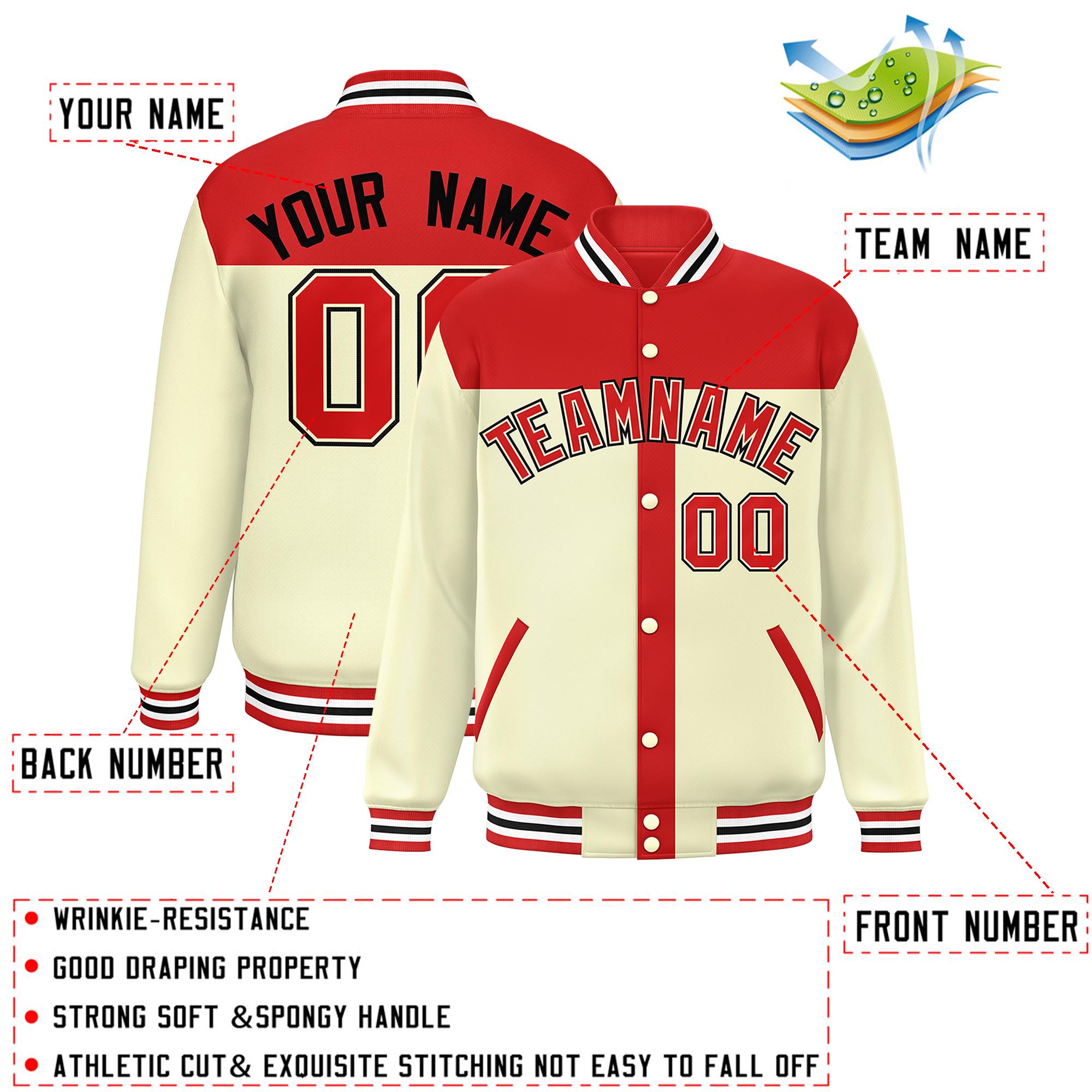 Custom Red Cream Color Block Bomber Varsity Baseball Jacket