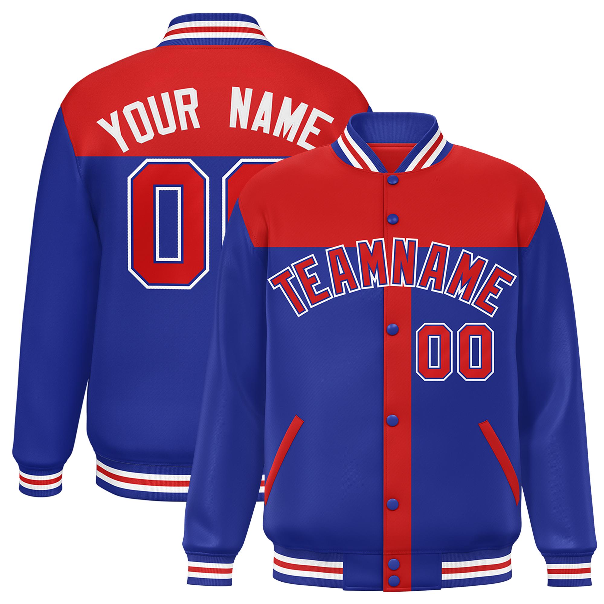 Custom Red Royal Color Block Bomber Varsity Baseball Jacket