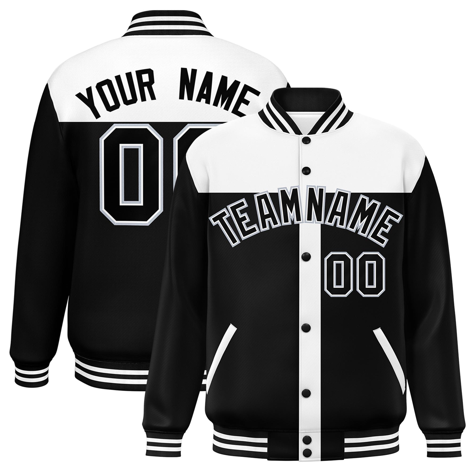 Custom White Black Color Block Bomber Varsity Baseball Jacket