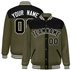 Custom Black Olive Color Block Bomber Varsity Baseball Jacket