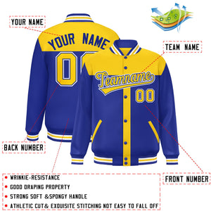 Custom Gold Royal Color Block Bomber Varsity Baseball Jacket