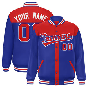 Custom Red Royal Color Block Bomber Varsity Baseball Jacket