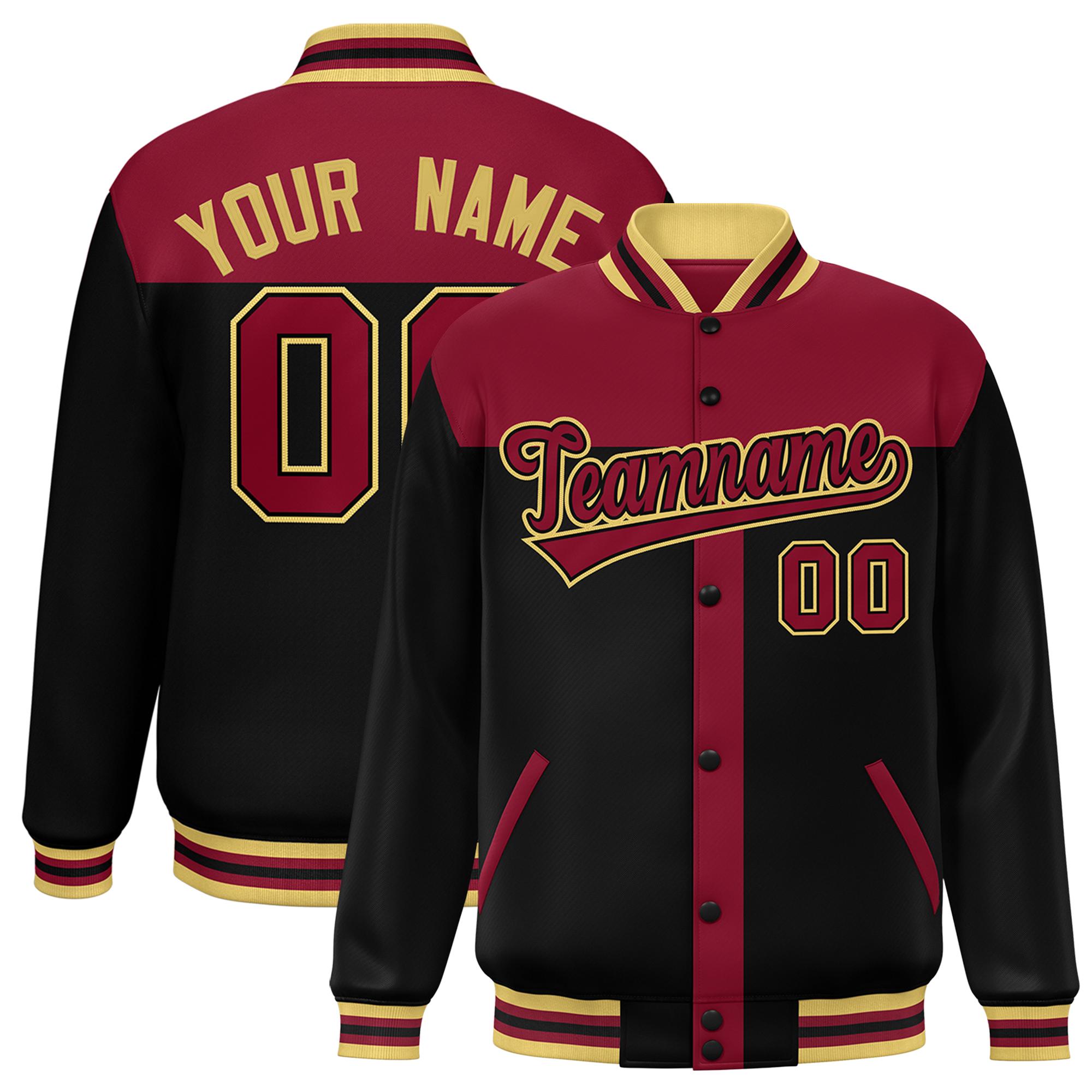 Custom Crimson Black Color Block Bomber Varsity Baseball Jacket