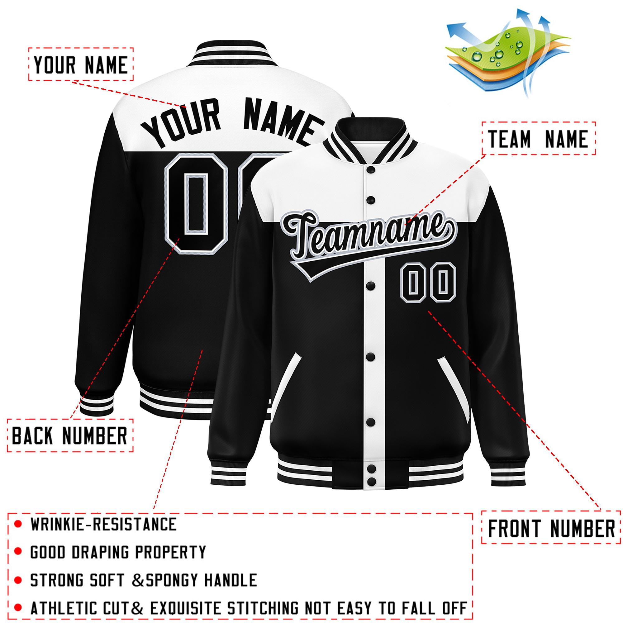 Custom White Black Color Block Bomber Varsity Baseball Jacket