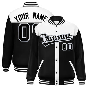 Custom White Black Color Block Bomber Varsity Baseball Jacket