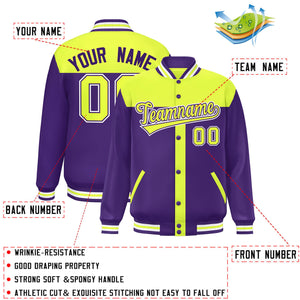 Custom Green Purple Color Block Bomber Varsity Baseball Jacket