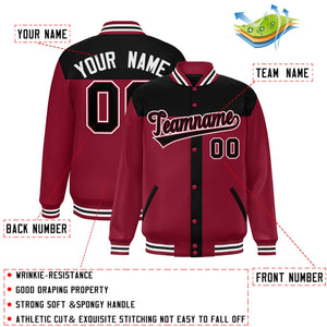 Custom Black Crimson Color Block Bomber Varsity Baseball Jacket