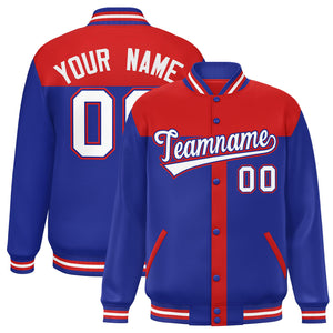 Custom Red Royal Color Block Bomber Varsity Baseball Jacket