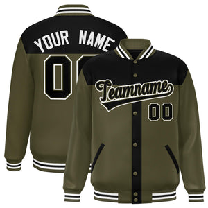 Custom Black Olive Color Block Bomber Varsity Baseball Jacket