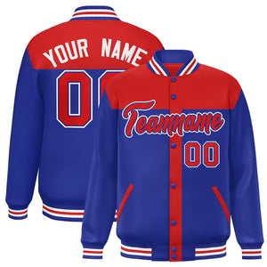 Custom Red Royal Color Block Bomber Varsity Baseball Jacket