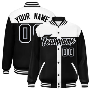 Custom White Black Color Block Bomber Varsity Baseball Jacket