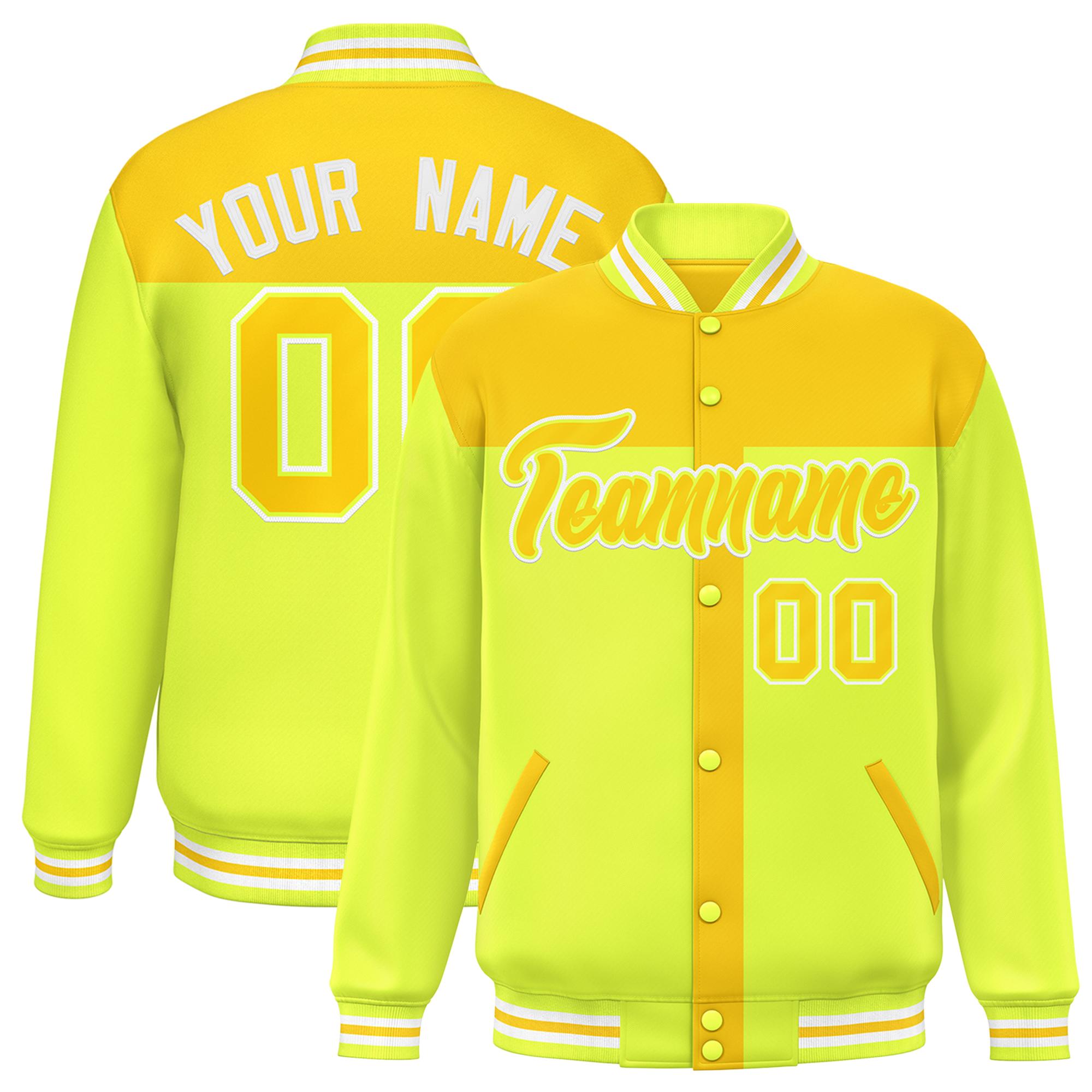 Custom Gold Green Color Block Bomber Varsity Baseball Jacket