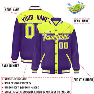 Custom Green Purple Color Block Bomber Varsity Baseball Jacket