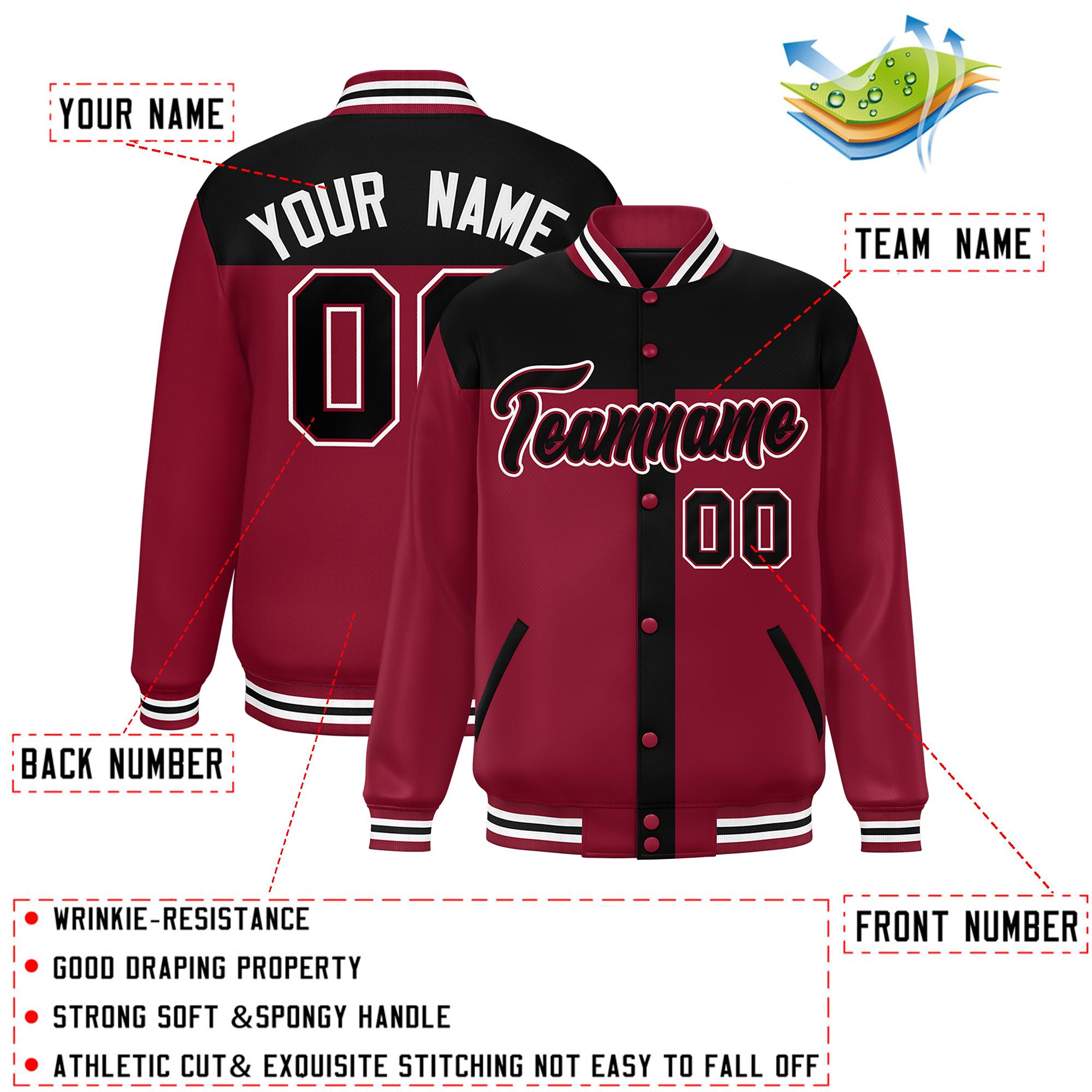 Custom Black Crimson Color Block Bomber Varsity Baseball Jacket