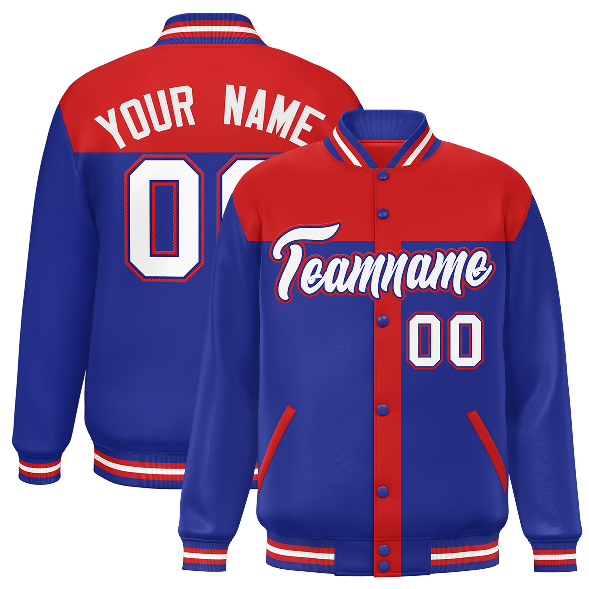 Custom Red Royal Color Block Bomber Varsity Baseball Jacket